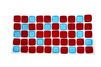 red and blue squares platter